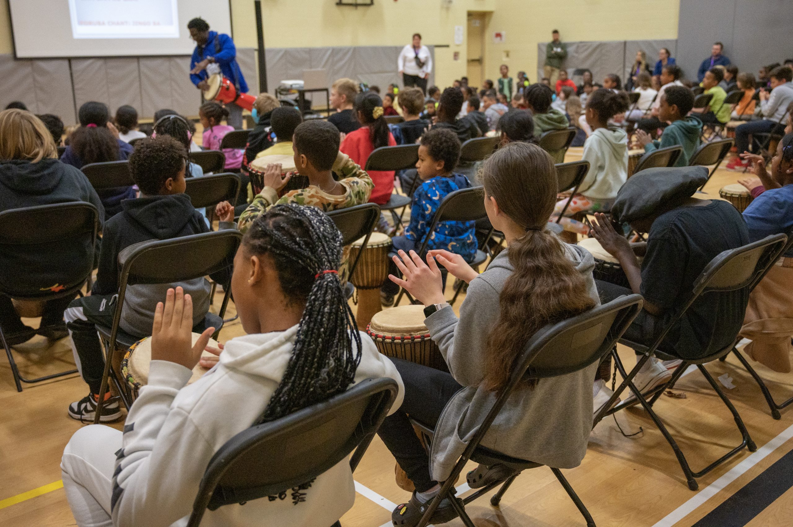 St. Johns students drumming in the gymnasium