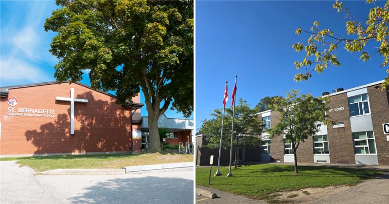 Side by side of St. Bernadette and St. Francis school buildings Side by side of St. Bernadette and St. Francis school buildings